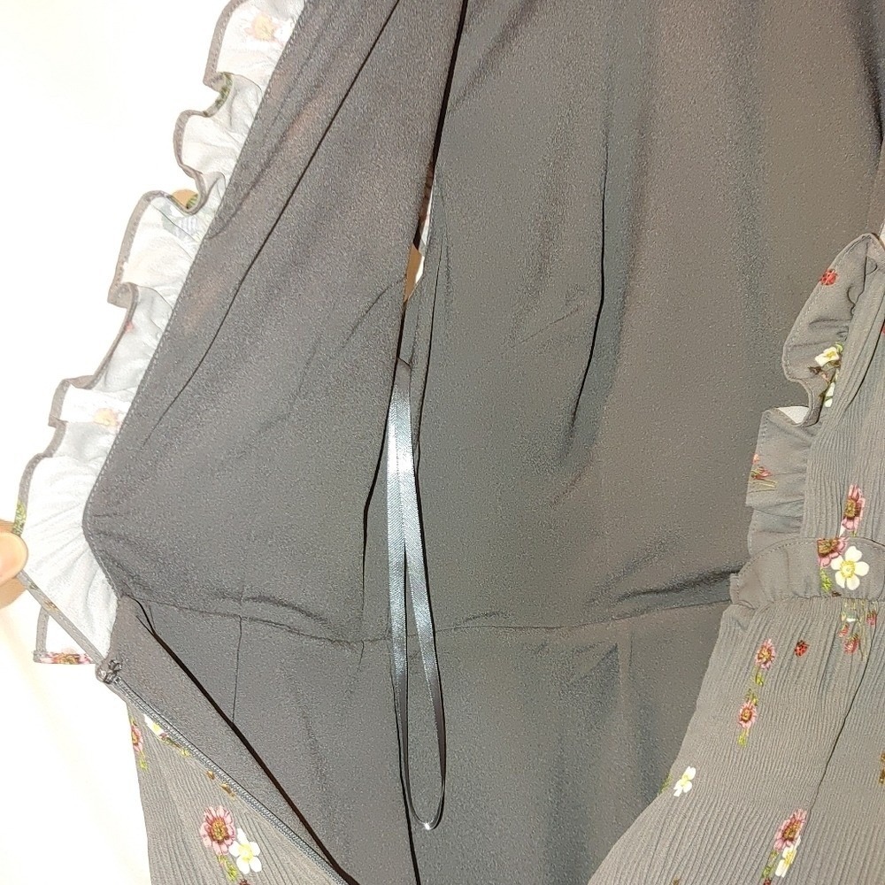 Ted‎ Baker Oracle Mock Neck Midi Ruffle Gray Pleated Sleeveless Cream Floral 1 4 - Picture 10 of 15